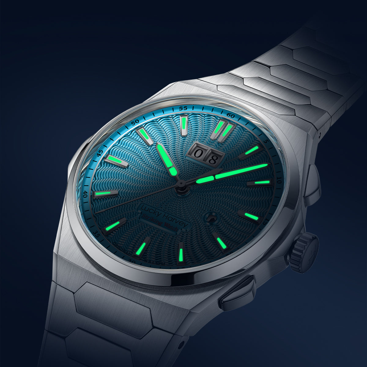 【Limited Edition 300PCS】Sound Of Nature Guilloché Ice Blue Dial Big Date Chiming Automatic Watch Lucky Harvey