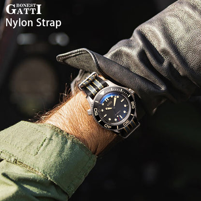 BONEST GATTI Automatic Movement Round Shaped Titanium Alloy Case Sapphire Crystal Nylon Strap Milanese Mesh Bracelet 3ATM Waterproof Luminous BG8001 TIMEMASTER