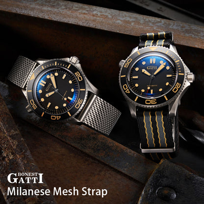 BONEST GATTI Automatic Movement Round Shaped Titanium Alloy Case Sapphire Crystal Nylon Strap Milanese Mesh Bracelet 3ATM Waterproof Luminous BG8001 TIMEMASTER