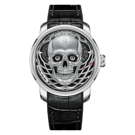 【Limited Edition 111pcs】Silver Skull Automatic Mechanism Watch Lucky Harvey TIMEMASTER