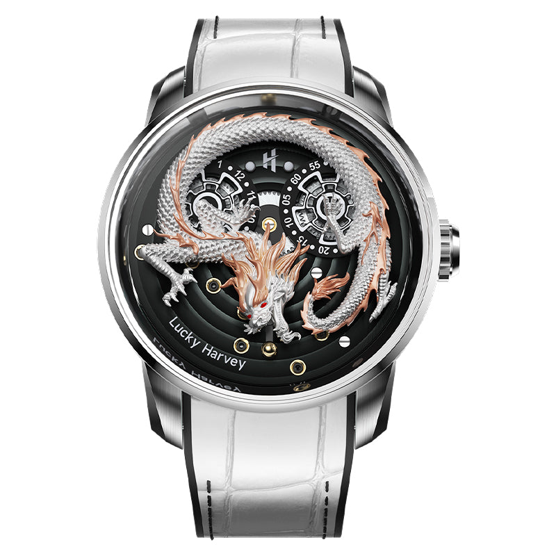 White Dragon Automata Watch 999 Gold Bead Luminous Lucky Harvey