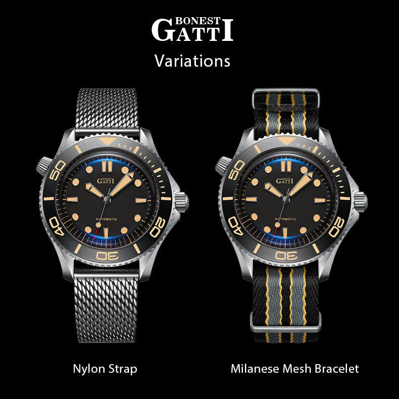 BONEST GATTI Automatic Movement Round Shaped Titanium Alloy Case Sapphire Crystal Nylon Strap Milanese Mesh Bracelet 3ATM Waterproof Luminous BG8001 TIMEMASTER
