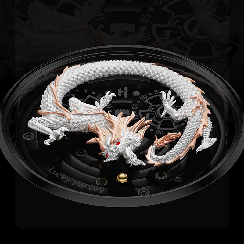 White Dragon Automata Watch 999 Gold Bead Luminous Lucky Harvey