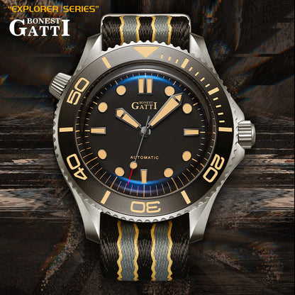 BONEST GATTI Automatic Movement Round Shaped Titanium Alloy Case Sapphire Crystal Nylon Strap Milanese Mesh Bracelet 3ATM Waterproof Luminous BG8001 TIMEMASTER