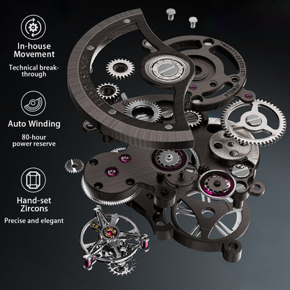 BONEST GATTI Automatic Tourbillon Movement transparent K9 cryatal Case Skeleton Dial Sapphire Crystal Rainbow Bezel K9 CRYATL Bracelet 3ATM Waterproof Luminous BG7002 TIMEMASTER