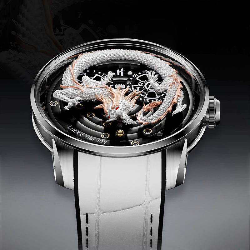 White Dragon Automata Watch 999 Gold Bead Luminous Lucky Harvey