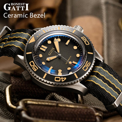 BONEST GATTI Automatic Movement Round Shaped Titanium Alloy Case Sapphire Crystal Nylon Strap Milanese Mesh Bracelet 3ATM Waterproof Luminous BG8001 TIMEMASTER