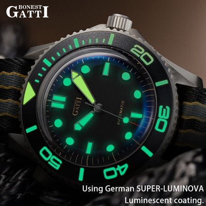 BONEST GATTI Automatic Movement Round Shaped Titanium Alloy Case Sapphire Crystal Nylon Strap Milanese Mesh Bracelet 3ATM Waterproof Luminous BG8001 TIMEMASTER