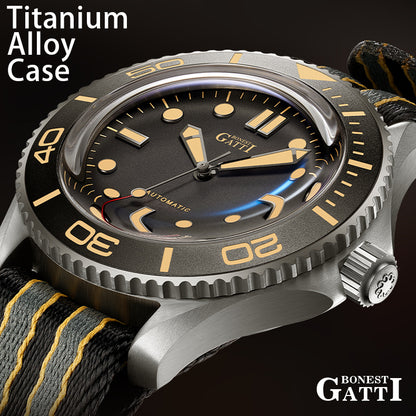 BONEST GATTI Automatic Movement Round Shaped Titanium Alloy Case Sapphire Crystal Nylon Strap Milanese Mesh Bracelet 3ATM Waterproof Luminous BG8001 TIMEMASTER