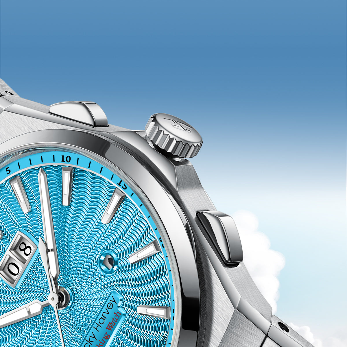 【Limited Edition 300PCS】Sound Of Nature Guilloché Ice Blue Dial Big Date Chiming Automatic Watch Lucky Harvey