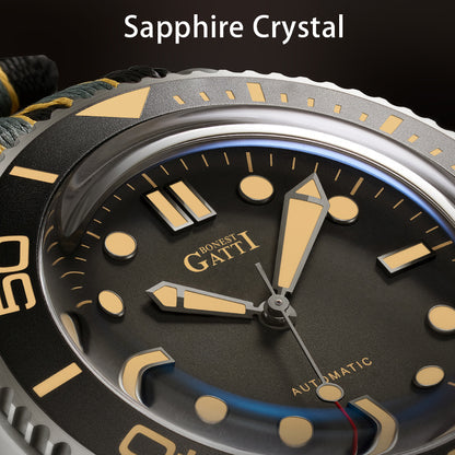 BONEST GATTI Automatic Movement Round Shaped Titanium Alloy Case Sapphire Crystal Nylon Strap Milanese Mesh Bracelet 3ATM Waterproof Luminous BG8001 TIMEMASTER