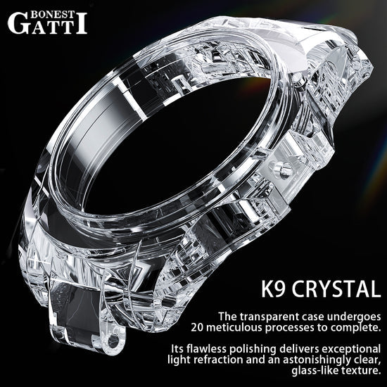 BONEST GATTI Automatic Tourbillon Movement transparent K9 cryatal Case Skeleton Dial Sapphire Crystal Rainbow Bezel K9 CRYATL Bracelet 3ATM Waterproof Luminous BG7002 TIMEMASTER