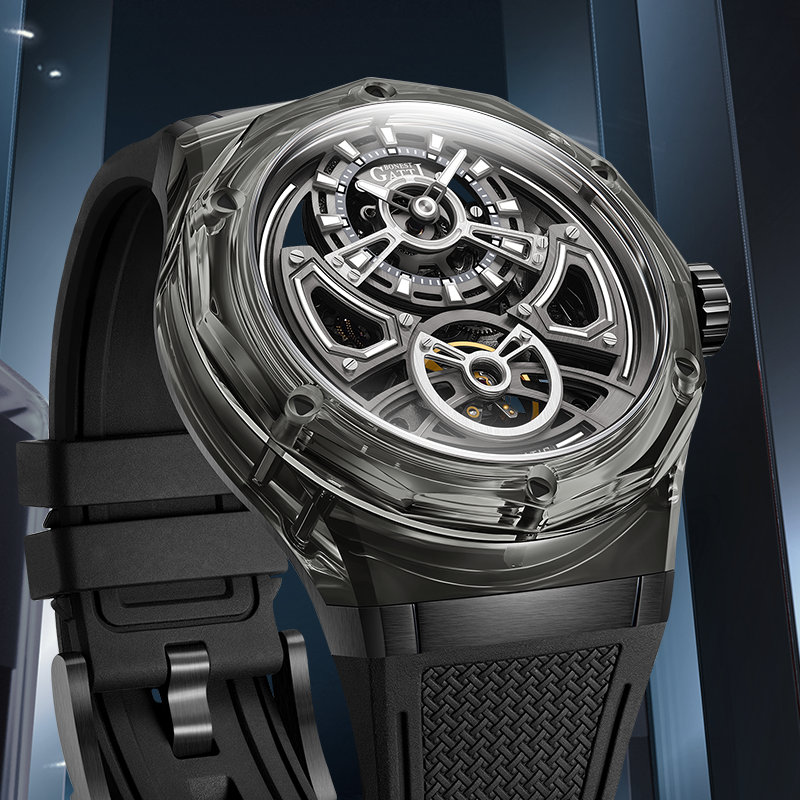 BONEST GATTI 5ATM Waterproof Crystal Glass Case Mechanical Watches Luxury Skeleton Men Automatic Watch BG5807