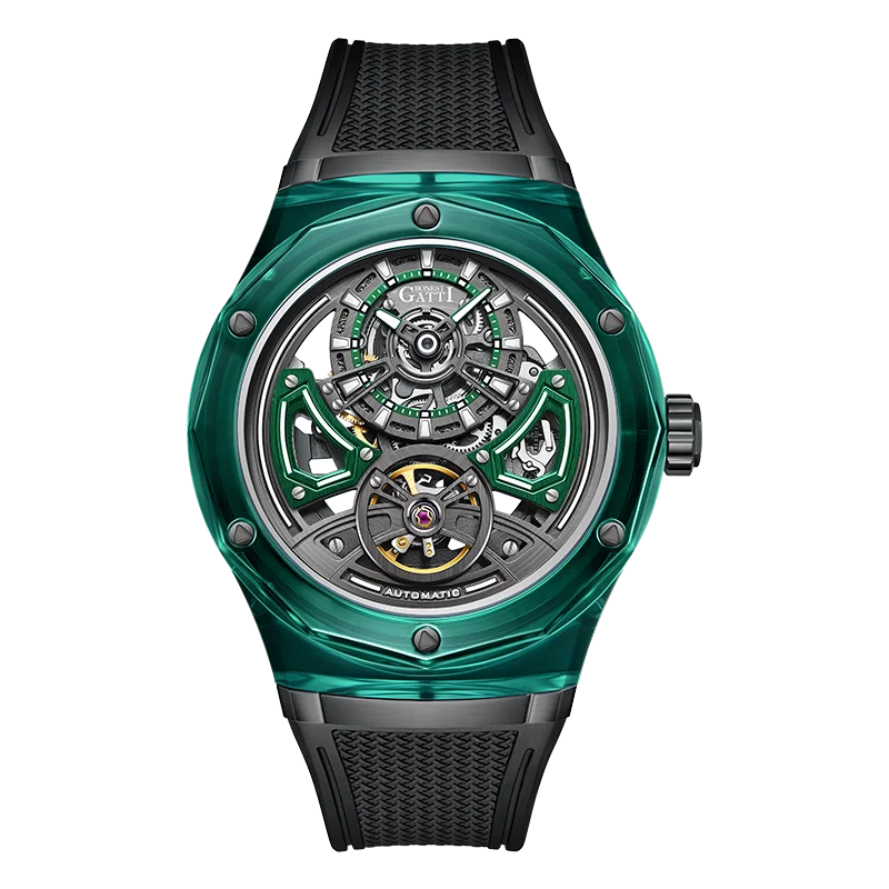 BONEST GATTI 5ATM Waterproof Crystal Glass Case Mechanical Watches Luxury Skeleton Men Automatic Watch BG5807