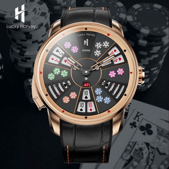 Player Series Gold Three Card Poker Automatic Watch Lucky Harvey TIMEMASTER