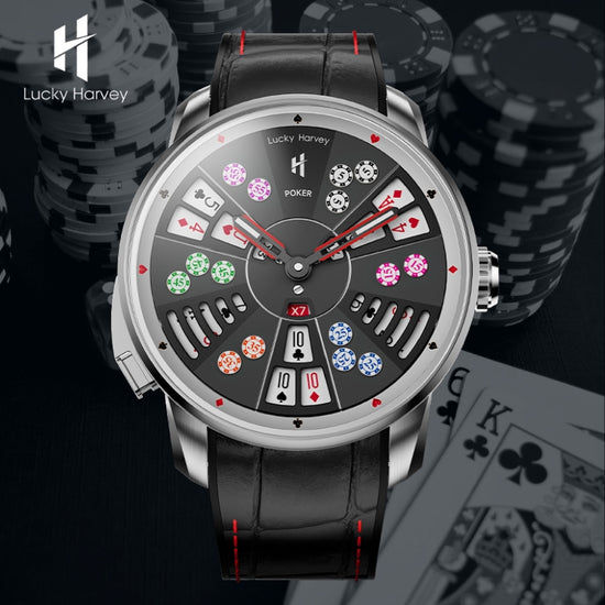 Player Series Silver Three Card Poker Automatic Watch Lucky Harvey TIMEMASTER