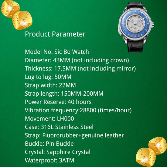 Player Series Blue Sic Bo Automatic Watch Lucky Harvey TIMEMASTER