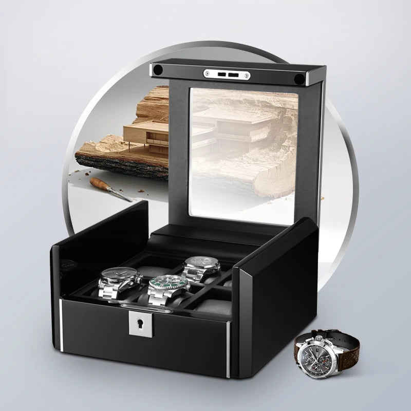 M306 Wood Box Luxury Gift Watch Packaging Box Metal Black Watch Box 6 Pcs