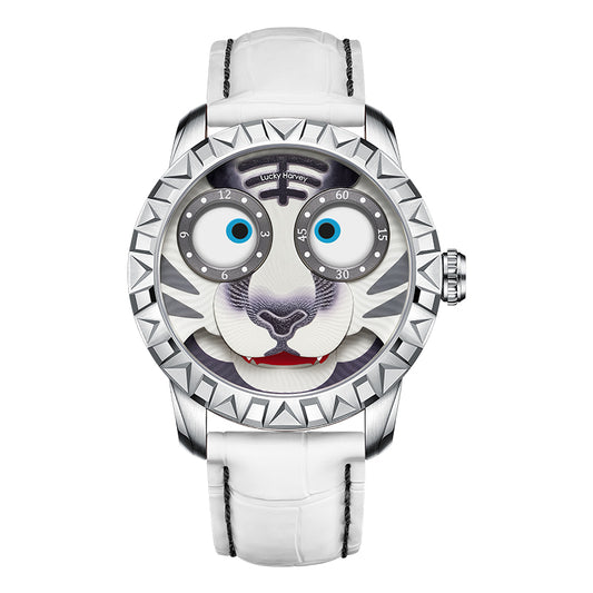 【Limited Edition 2022pcs】White Tiger Moving Eye Automatic Watch For Man Luminous Lucky Harvey