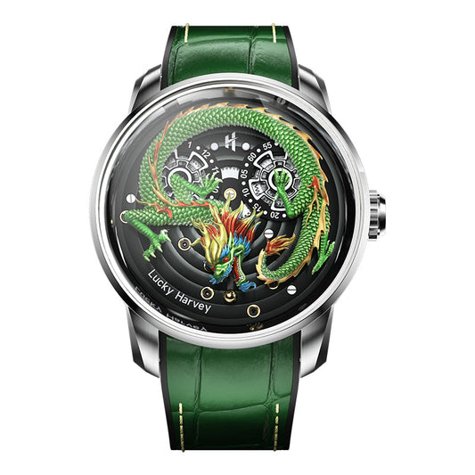 Green Dragon Automatic Watch Spit out Gold Bead Luminous Lucky Harvey
