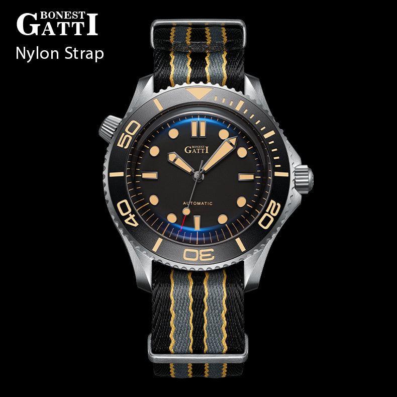 BONEST GATTI Automatic Movement Round Shaped Titanium Alloy Case Sapphire Crystal Nylon Strap Milanese Mesh Bracelet 3ATM Waterproof Luminous BG8001 TIMEMASTER