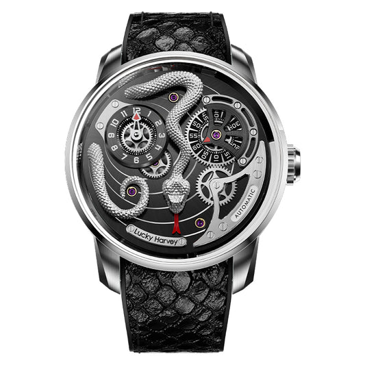 2024 New Arrival Spit Out Tongue Silver Snake Automata Watch Lucky Harvey