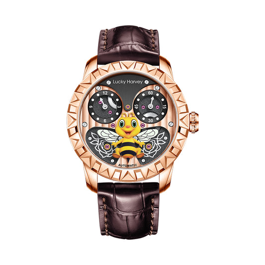 Gold Bee Automatic Watch Round Shaped Case Luminous Lucky Harvey