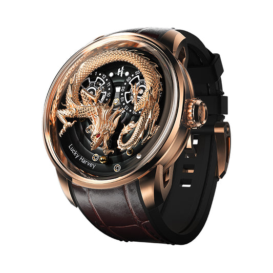 Gold Dragon Automatic Watch Spit Out Gold Bead Luminous Lucky Harvey