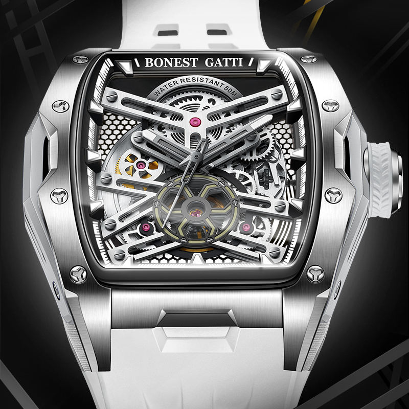 BONEST GATTI New Design Men Mechanical Watch Skeleton Stainless Steel Case Automatic Luxury Watches BG5502