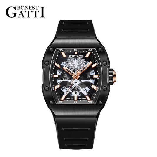 Bonest Gatti High Quality Watches Men Fashion Watch Waterproof Rubber Strap Sport Man Watch BG9904-A2 [BLACK]