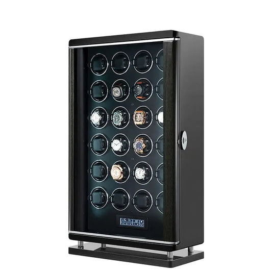 Luxury Wood Watch Winder 24 Slots Self Winding Watch Box 24 Watches Storage Case With Fingerprint Lock