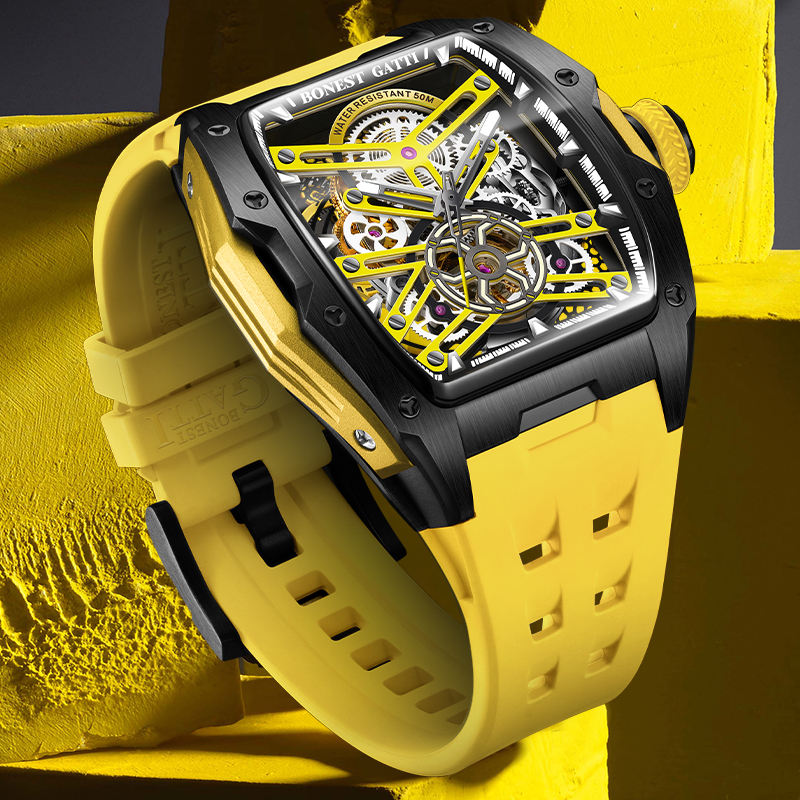 BONEST GATTI New Design Men Mechanical Watch Skeleton Stainless Steel Case Automatic Luxury Watches BG5502