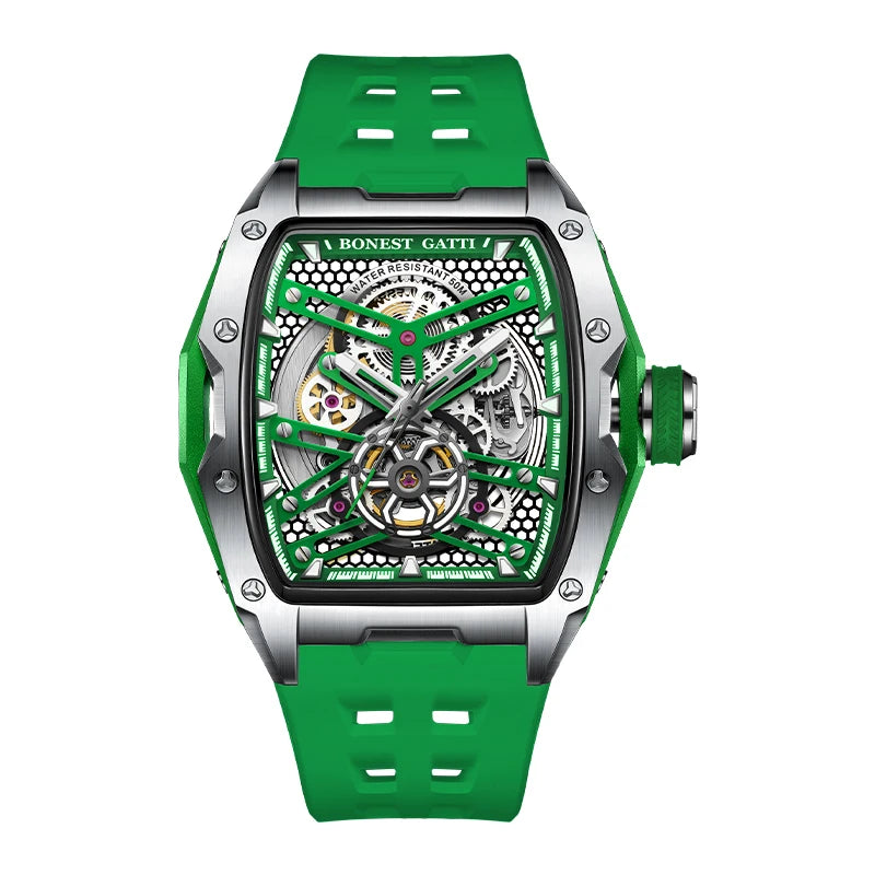 BONEST GATTI New Design Men Mechanical Watch Skeleton Stainless Steel Case Automatic Luxury Watches BG5502