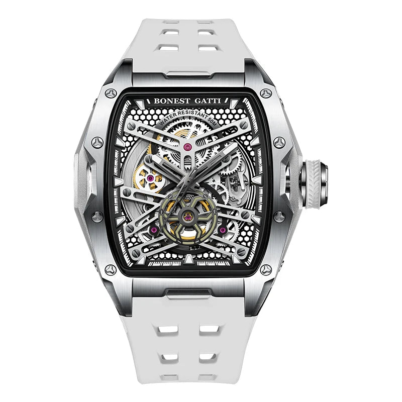 BONEST GATTI New Design Men Mechanical Watch Skeleton Stainless Steel Case Automatic Luxury Watches BG5502