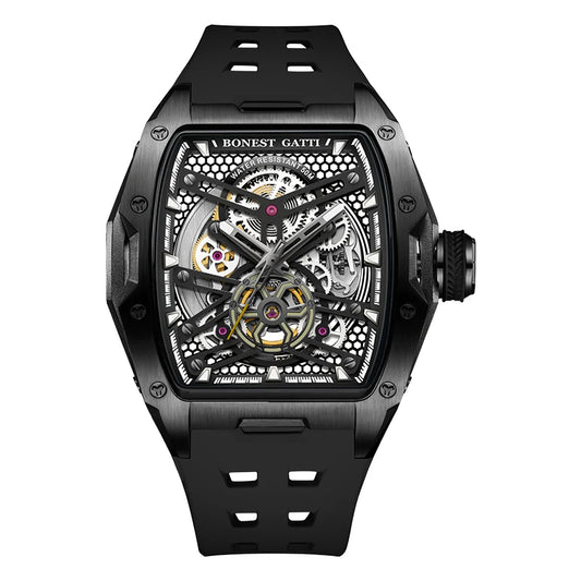 BONEST GATTI New Design Men Mechanical Watch Skeleton Stainless Steel Case Automatic Luxury Watches BG5502