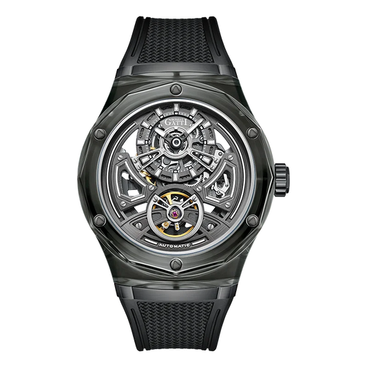 BONEST GATTI 5ATM Waterproof Crystal Glass Case Mechanical Watches Luxury Skeleton Men Automatic Watch BG5807